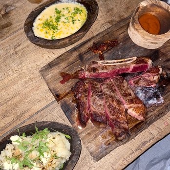 Chambao Tulum - Cowboy steak with sides of creamed corn and truffle mashed potatoes - Steakhouses Near Me - Tulum, ROO