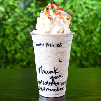 McKinney Leaf Cafe - Fruity Pebbles frappe is available at Leaf Cafe in McKinney, TX. Find the best frappe only in McKinney, TX. Infuse any drink with supplement - Coffee & Tea Near Me - McKinney, Texas