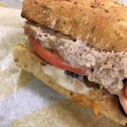 Tuna on 6inch herb and cheese with lettuce, tomato, and olive. And Garlic Aoli sauce.