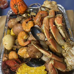 Seafood boil --- lobster-shrimp-crawfish-black mussels-clams-dungeons crab-king crab- sausage-corn-potato-egg Seafood boil --- lobster-shrimp-crawfish-black mussels-clams-dungeons crab-king crab- sausage-corn-potato-egg