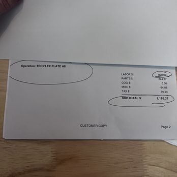Arrigo Sawgrass - The charged price to fix the flex plate - Car Dealers Near Me - Tamarac, Florida