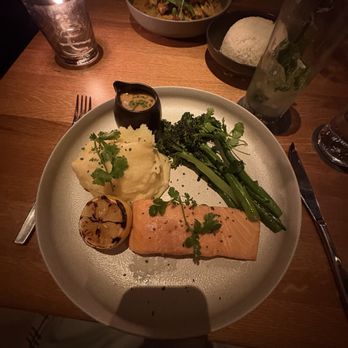 Cactus Club Cafe - Soy Dijon Salmon (I got the sauce on the side, it's usually on top) - Cocktail Bars Near Me - Boston, Massachusetts Cactus Club Cafe - Soy Dijon Salmon (I got the sauce on the side, it's usually on top) - Cocktail Bars Near Me - Boston, Massachusetts