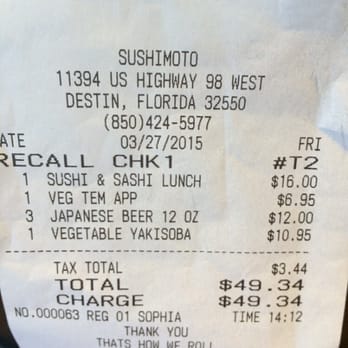 Sushimoto - The bill... - Sushi Bars Near Me - Miramar Beach, Florida Sushimoto - The bill... - Sushi Bars Near Me - Miramar Beach, Florida