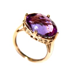 Boggs Jewelers - February Amethyst birthstone (7.12 ct. ring, checkerboard oval cut. 14ct. yellow gold setting.