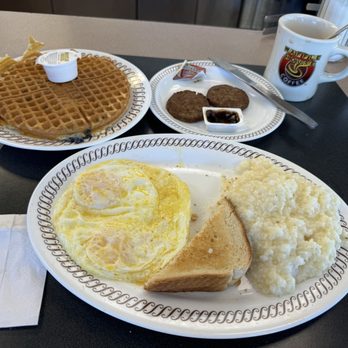 Waffle House - All Star Special with grits, sausage, eggs over medium. Coffee and Blueberry Nougat Waffle. - Breakfast & Brunch Near Me - Tampa, Florida Waffle House - All Star Special with grits, sausage, eggs over medium. Coffee and Blueberry Nougat Waffle. - Breakfast & Brunch Near Me - Tampa, Florida