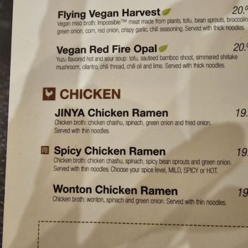 JINYA Ramen Bar - Logan Circle - Menu of what I ordered. - Ramen Near Me - Washington, DC, District of Columbia