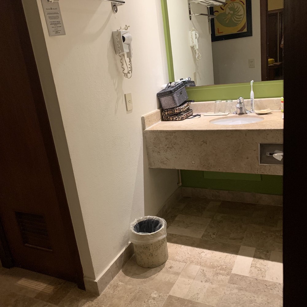 Mayan Palace - Vanity with sink outside of bathroom and one bedroom area - Hotels Near Me - Playa del Carmen, ROO