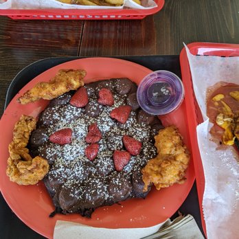 Egg Karne - Ube waffles with chicken and fries - Breakfast & Brunch Near Me - Herndon, Virginia Egg Karne - Ube waffles with chicken and fries - Breakfast & Brunch Near Me - Herndon, Virginia