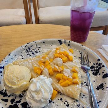 A Day Cafe - Mango sticky rice crepe and Butterfly pink drink - Coffee & Tea Near Me - Richardson, Texas