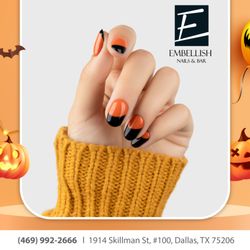 Embellish Nails & Bar - Get ready to spookify your nails this Halloween with a bewitching combo of orange and black - it's a match made in nail art heaven!