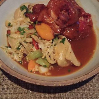 Husk - Sweet and Spicy Duck with dumplings - American Near Me - Charleston, South Carolina Husk - Sweet and Spicy Duck with dumplings - American Near Me - Charleston, South Carolina