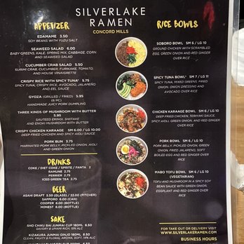 Silverlake Ramen - Front of menu - Ramen Near Me - Concord, North Carolina