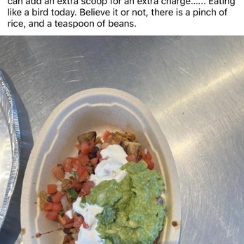 Chipotle Mexican Grill - Laughable serving sizes and rude staff. Much better off going to any other place - Fast Food Near Me - Dawsonville, Georgia