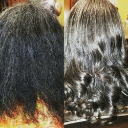 Mixed Hairitage Salon - Before and after blow out and flat iron curl!