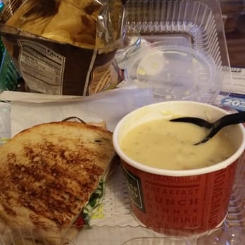 Corner Bakery - Corner Combo (To Go): 1/2 Chicken Pomodori Panini, Cup of Broccoli and Cheddar soup, chips, and a pickle spear - Sandwiches Near Me - Skokie, Illinois Corner Bakery - Corner Combo (To Go): 1/2 Chicken Pomodori Panini, Cup of Broccoli and Cheddar soup, chips, and a pickle spear - Sandwiches Near Me - Skokie, Illinois
