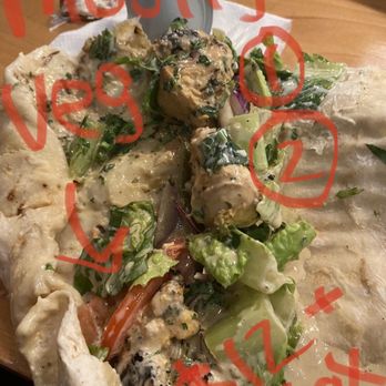 Casablanca Express - The first three bites were veggies and the last three as well. Maybe three pieces of chicken total. 0/5 chicken kebab sandwich. - Mediterranean Near Me - Seattle, Washington