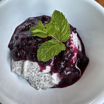 Yodelin - coconut chia pudding with blueberry compote YUM - Seafood Near Me - Port Angeles, Washington