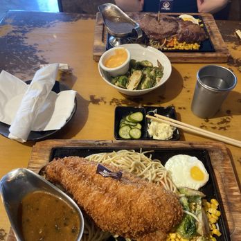 Toyori - Fish steak with mushroom tomato sauce and Ribeye steak with black pepper sauce - Ramen Near Me - Houston, Texas Toyori - Fish steak with mushroom tomato sauce and Ribeye steak with black pepper sauce - Ramen Near Me - Houston, Texas