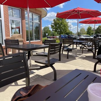 Chick-fil-A - Nice patio with tables and umbrellas! - Fast Food Near Me - Crystal Lake, Illinois Chick-fil-A - Nice patio with tables and umbrellas! - Fast Food Near Me - Crystal Lake, Illinois