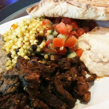 Roti - Venetian plate with steak, baba ganoush, hummus, cous cous and tomato/cucumber salad - Mediterranean Near Me - Washington, DC, District of Columbia