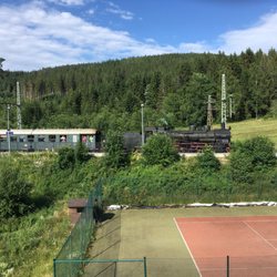 Wellnesshotel Auerhahn - Looking out on the antique steam train that stops by this resort every 3 hrs daytime