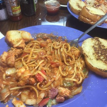 2 Fish 3 Shrimp Combo With Onion Rings And Jambalaya Rice Great