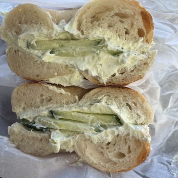 Pigeon Bagels - plain bagel, herb schmear, cucumber - Bagels Near Me - Pittsburgh, Pennsylvania Pigeon Bagels - plain bagel, herb schmear, cucumber - Bagels Near Me - Pittsburgh, Pennsylvania