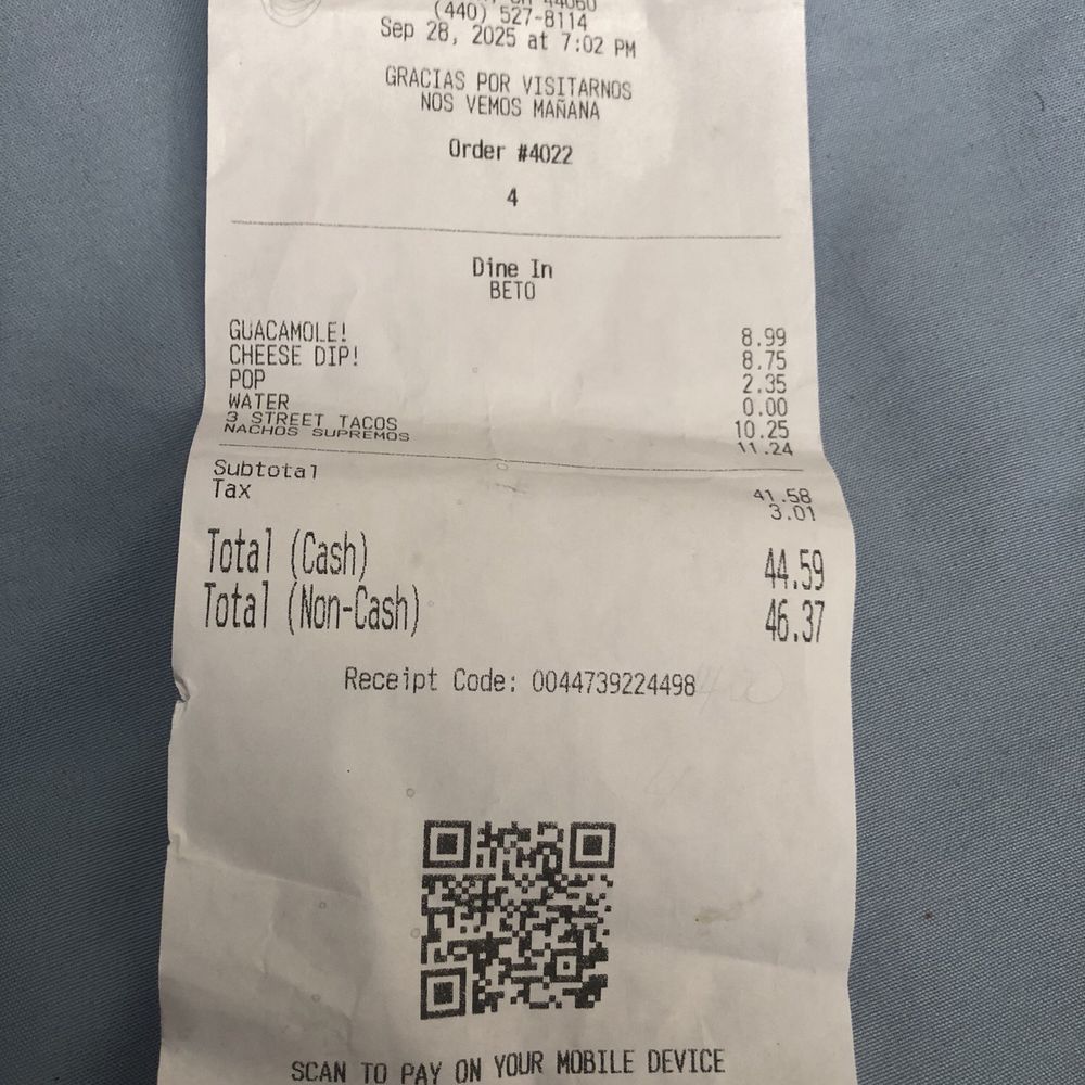 Receipt of our Dinner last night. Receipt of our Dinner last night.