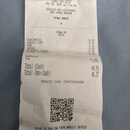 Receipt of our Dinner last night.
