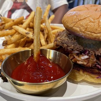 Breaking Dawn Brunch - Fried Chicken Burger with fries and ketchup - Breakfast & Brunch Near Me - Los Gatos, California