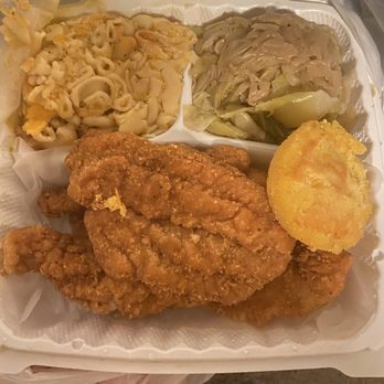 Henry's Soul Cafe - Catfish dinner , Mac and cheese with cabbage. yum - Southern Near Me - Oxon Hill, Maryland