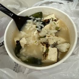 I just an order with miso soup with tofu, but unfortunately What happened with your miso soup today it has rice in the soup.