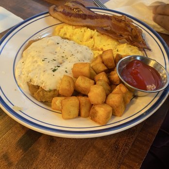 Isla's Kitchen - Chicken fried steak with breakfast potatoes bacon and eggs - Southern Near Me - Tulsa, Oklahoma