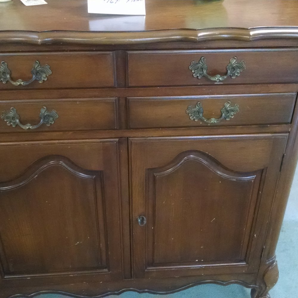 Whistle Stop - Small buffet with potential.  The drawers are organized  for flatware and are lined in felt.  Strip, restore, update hardware and Boom! - Antiques Near Me - Toccoa, Georgia