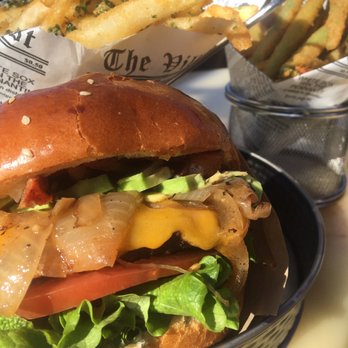 A+ Burger - A Burger with Bacon, grilled onions & avocado. Garlic fries & green beans - Burgers Near Me - Oakland, California