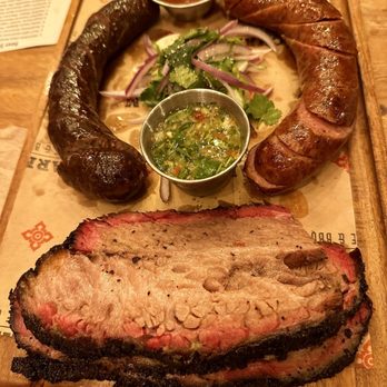 Charm Taphouse And Bbq - BBQ, two types of sausage and brisket. - Barbeque Near Me - Conroe, Texas