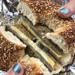 Village Bagels - Turkey Sausage Egg and Cheese on Sesame Bagel