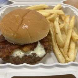 UMass Memorial - Bacon cheese burger and fresh French fries in the cafe!