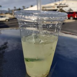Cucumber, lime, Chia seed agua fresca. Pure & all natural, no artificial color or flavors like most other places. Delicious and refreshing.