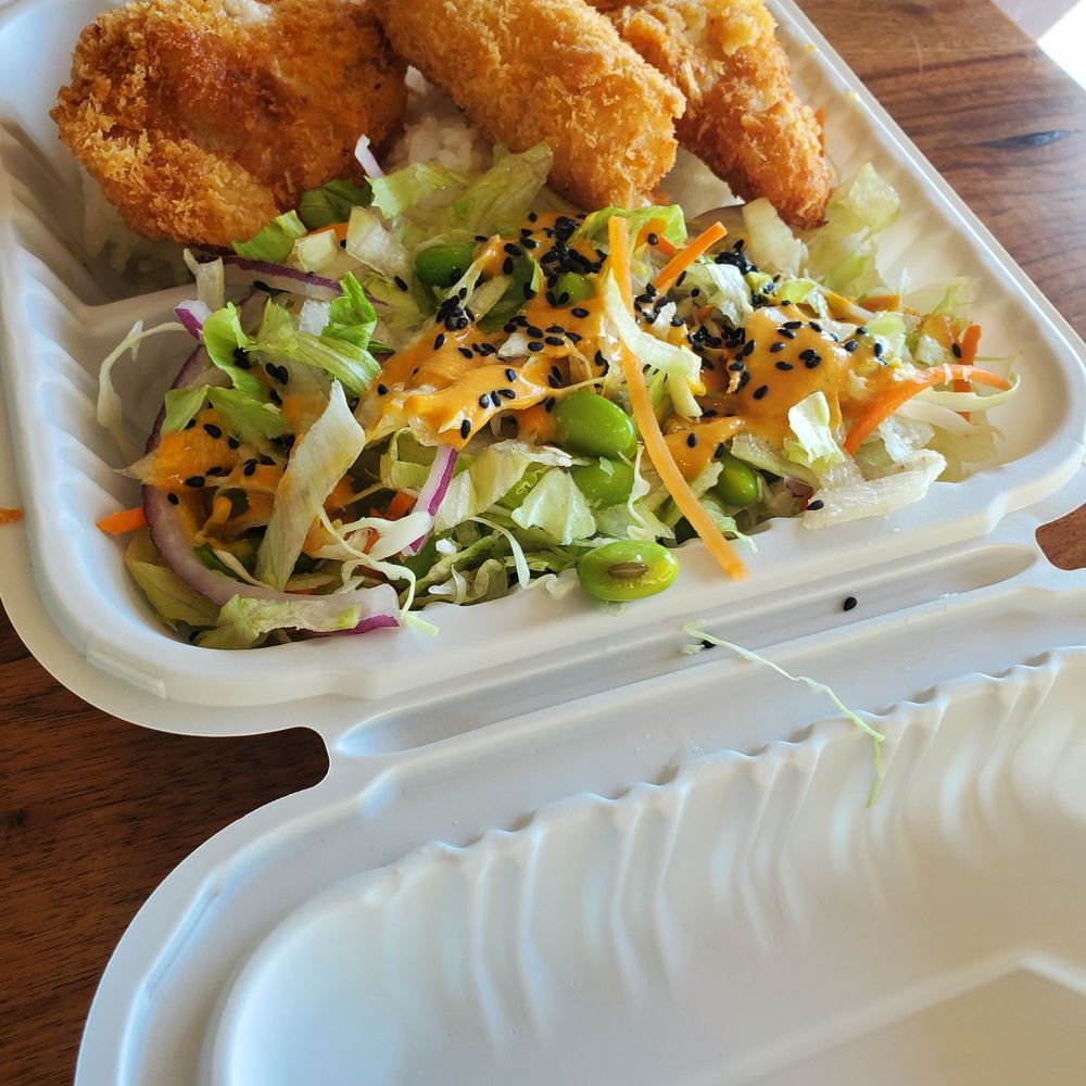 Rice, katsu, and salad. Rice, katsu, and salad.