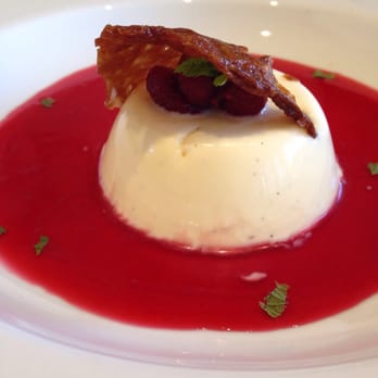 Michael's Steak & Seafood Bar - Panna cotta with raspberry soup and honey tuille. Delicious! - Seafood Near Me - Edinburgh, EDH