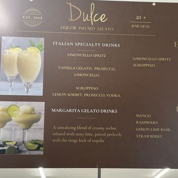 Dulce Artisan Gelato - The drink menu just one board there are three - Gelato Near Me - Woodstock, Georgia Dulce Artisan Gelato - The drink menu just one board there are three - Gelato Near Me - Woodstock, Georgia