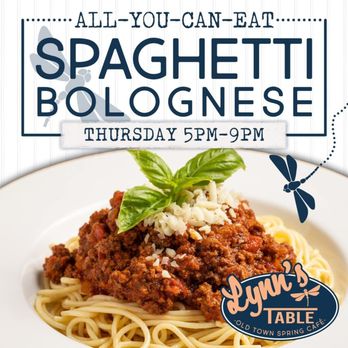 Lynn's Table - All You Can Eat Spaghetti Bolognese every Thursday 5-9PM - American Near Me - Spring, Texas Lynn's Table - All You Can Eat Spaghetti Bolognese every Thursday 5-9PM - American Near Me - Spring, Texas
