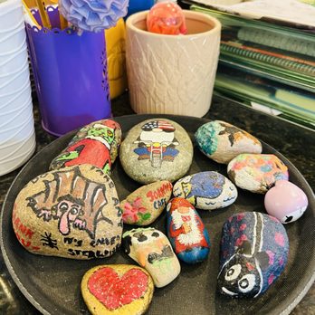 Joanne's Cafe - 1/26/25 Counter, painted stones/rocks - American Near Me - Ontario, California