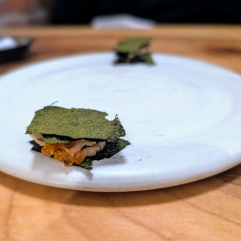 Corima - Smoked eel & kampachi mille-feuille, nori, avocado leaf - Mexican Near Me - New York, New York