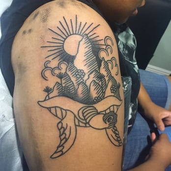Fallen Sparrow Tattoo - Turtle and mountain tattoo in the works. - Tattoo Near Me - Kissimmee, Florida Fallen Sparrow Tattoo - Turtle and mountain tattoo in the works. - Tattoo Near Me - Kissimmee, Florida