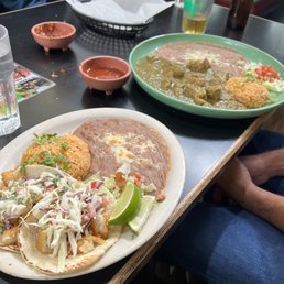 Chili Verde and Fish Tacos.