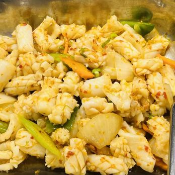 Happy China Buffet - Crisp & bouncy squid, spicy & savory, sweet onion cuts grease--refreshing & appetizing! - Chinese Near Me - Bangor, Maine Happy China Buffet - Crisp & bouncy squid, spicy & savory, sweet onion cuts grease--refreshing & appetizing! - Chinese Near Me - Bangor, Maine