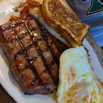 Hangout Restaurant & Beach Bar - Steak and Eggs w/sourdough toast & hash browns. - New American Near Me - Seal Beach, California Hangout Restaurant & Beach Bar - Steak and Eggs w/sourdough toast & hash browns. - New American Near Me - Seal Beach, California