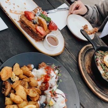 Surisan - Country Benedict ($21), Blueberry Stuffed Crunch French Toast w/ no egg ($17) - Korean Near Me - San Francisco, California Surisan - Country Benedict ($21), Blueberry Stuffed Crunch French Toast w/ no egg ($17) - Korean Near Me - San Francisco, California